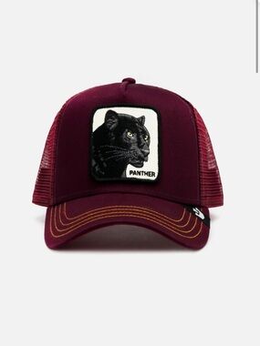 Goorin Bros Burgundy Panther Trucker Hat with Yellow Stitching